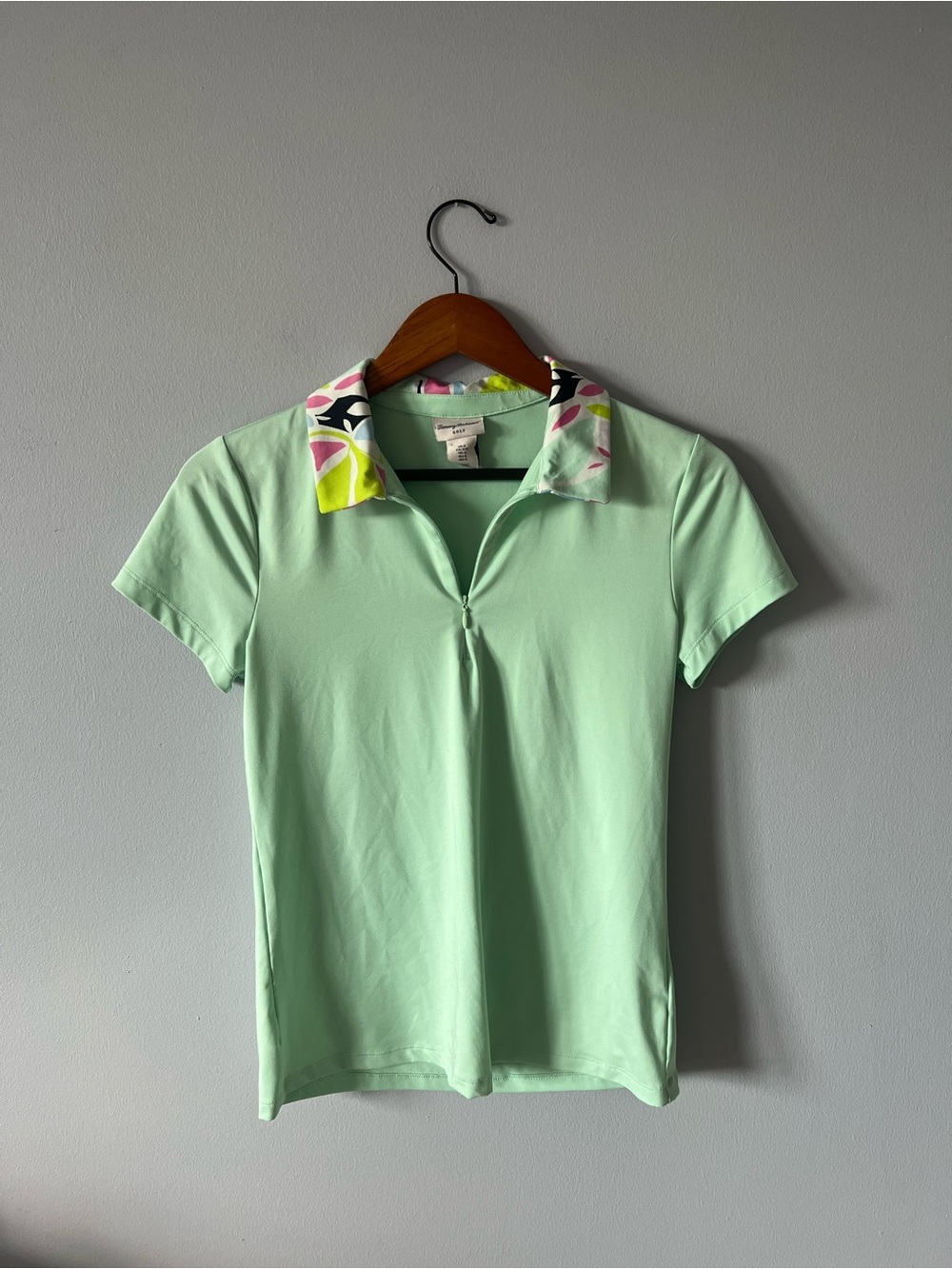 Tommy Bahama Mint Green Short Sleeve Polo with Floral Print Collar